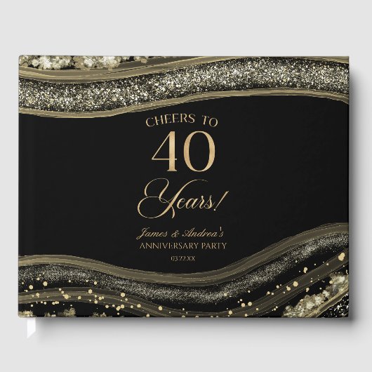 Black Gold Agate 40th Wedding Anniversary Party Gastenboek (Voorkant)