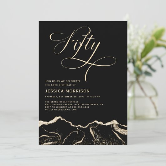 Black Gold Agate 50e Vijftig Verjaardagsfeest Kaart (Staand voorkant)