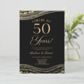 Black Gold Agate 50ste bruiloft Jubileum Party Kaart (Staand voorkant)