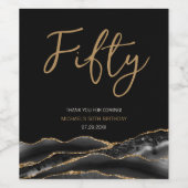 Black Gold Agate 50th Birthday Party Wine Label Wijn Etiket (Enkel label)