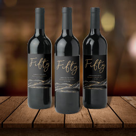 Black Gold Agate 50th Birthday Party Wine Label Wijn Etiket