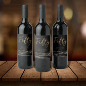 Black Gold Agate 50th Birthday Party Wine Label Wijn Etiket