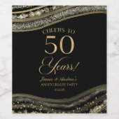 Black Gold Agate 50th Wedding Anniversary Party Wijn Etiket (Enkel label)