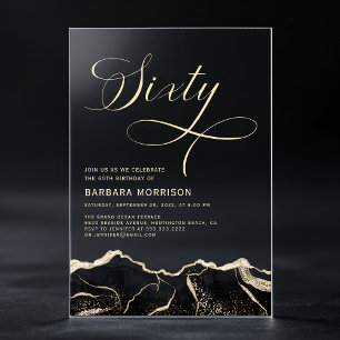 Black Gold Agate 60e Zestig Verjaardagsfeest Acryl Uitnodigingen