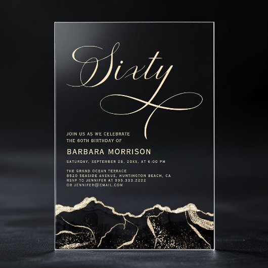 Black Gold Agate 60e Zestig Verjaardagsfeest Acryl Uitnodigingen