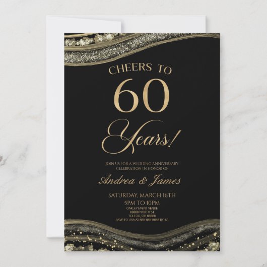 Black Gold Agate 60ste bruiloft Jubileum Party Kaart (Voorkant)