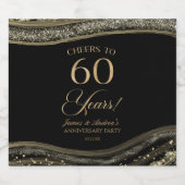 Black Gold Agate 60th Wedding Anniversary Party Sparkling Wijnetiket (Enkel label)