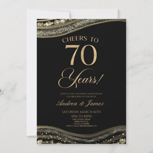 Black Gold Agate 70ste bruiloft Jubileum Party Kaart (Voorkant)