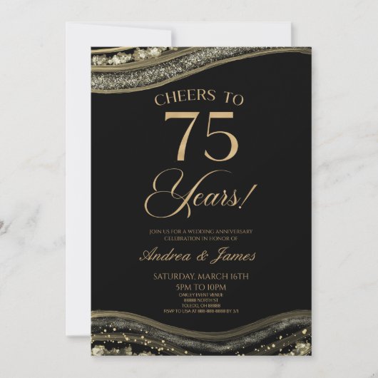 Black Gold Agate 75e bruiloft Jubileum Party Kaart (Voorkant)
