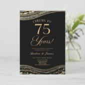 Black Gold Agate 75e bruiloft Jubileum Party Kaart (Staand voorkant)