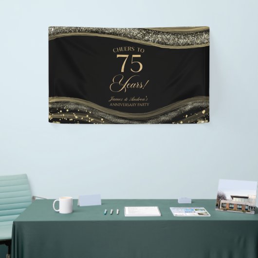 Black Gold Agate 75th Wedding Anniversary Party Spandoek (Beurs)