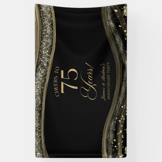 Black Gold Agate 75th Wedding Anniversary Party Spandoek (Verticaal)