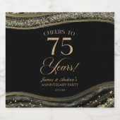 Black Gold Agate 75th Wedding Anniversary Party Sparkling Wijnetiket (Enkel label)