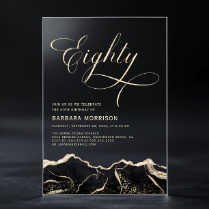 Black Gold Agate 80e 80e verjaardagsfeestje Acryl Uitnodigingen