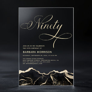 Black Gold Agate 90ste verjaardagsfeestje Acryl Uitnodigingen