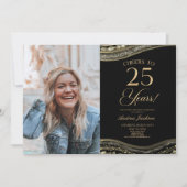 Black Gold Agate Afbeelding 25e verjaardagsfeestje Kaart (Voorkant)