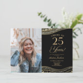 Black Gold Agate Afbeelding 25e verjaardagsfeestje Kaart (Staand voorkant)