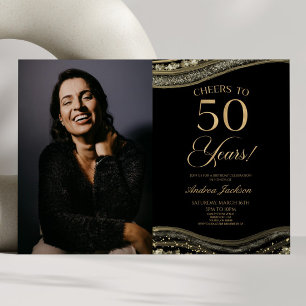 Black Gold Agate Afbeelding 50e verjaardagsfeestje Kaart