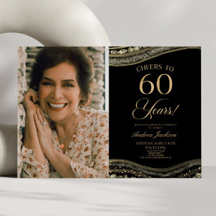 Black Gold Agate Afbeelding 60e verjaardagsfeestje Kaart