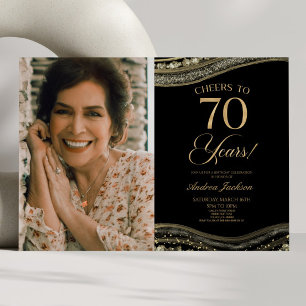Black Gold Agate Afbeelding 70e verjaardagsfeestje Kaart
