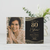 Black Gold Agate Afbeelding 80e verjaardagsfeestje Kaart (Staand voorkant)
