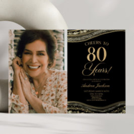Black Gold Agate Afbeelding 80e verjaardagsfeestje Kaart