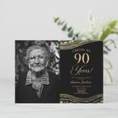 Black Gold Agate Afbeelding 90e verjaardagsfeestje Kaart (Staand voorkant)