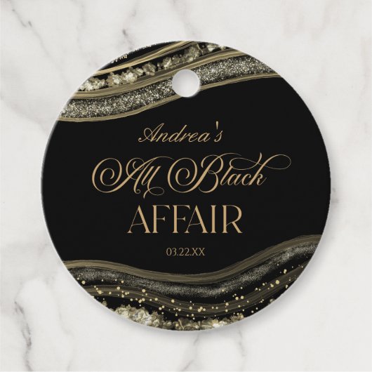 Black Gold Agate All Black Affair Birthday Party Bedankjes Labels (Voorkant)