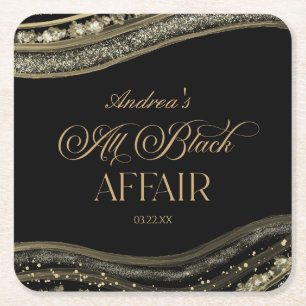 Black Gold Agate All Black Feest Verjaardagsfeest Kartonnen Onderzetters
