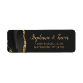 Black Gold Agate Brush Weduwingadres Etiket (Voorkant)