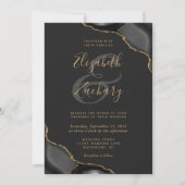 Black Gold Agate Corners Dark Wedding Kaart (Voorkant)