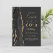 Black Gold Agate Dark 60th Birthday Party Kaart (Staand voorkant)