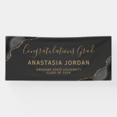 Black Gold Agate Dark Felicitaties Afstuderen Spandoek (Horizontaal)