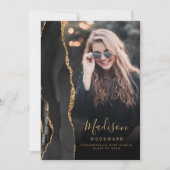 Black Gold Agate Dark Photo Afstudeerder aangekond Kaart (Voorkant)