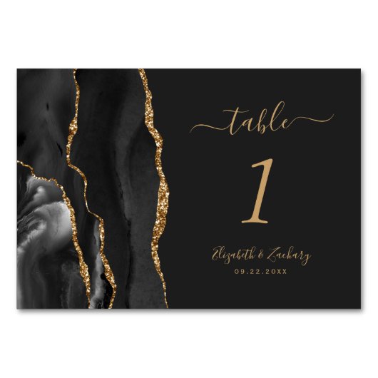 Black Gold Agate Dark Wedding Kaart (Voorkant)