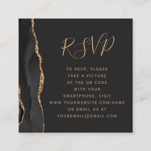 Black Gold Agate Dark Wedding QR Code RSVP Informatiekaartje (Voorkant)