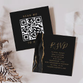 Black Gold Agate Dark Wedding QR Code RSVP Informatiekaartje
