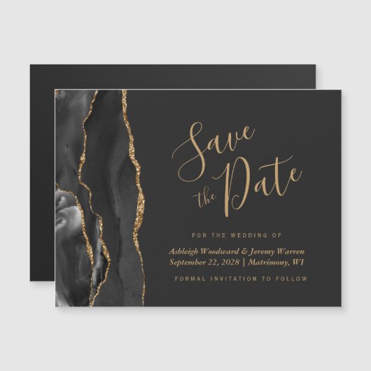 Black Gold Agate Dark Wedding Save the Date Magnet (Voorkant / Achterkant)