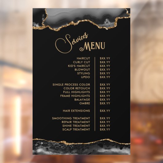 Black Gold Agate Diensten Menu Raamsticker (Vel 2)