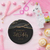 Black Gold Agate Geode 21st Birthday Party Papieren Bordje (Feest)