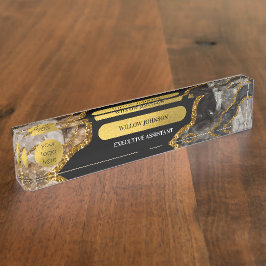 Black Gold Agate Geode Glitter Kantoor Aangepaste Naambordje