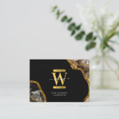 Black Gold Agate Geode Glitter Monogram QR Code Visitekaartje (Staand voorkant)