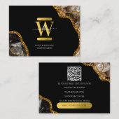 Black Gold Agate Geode Glitter Monogram QR Code Visitekaartje (Voorkant / Achterkant)