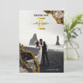 Black & Gold Agate Geode Glitter Weddenfoto Bedankkaart (Staand voorkant)