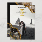 Black & Gold Agate Geode Glitter Weddenfoto Bedankkaart (Voorkant / Achterkant)