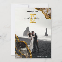 Black & Gold Agate Geode Glitter Weddenfoto Bedankkaart