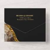 Black & Gold Agate Geode Glitter Wedding All In One Uitnodiging (Achterkant)