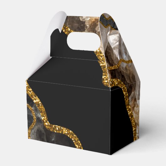 Black & Gold Agate Geode Glitter Wedding Bedankdoosjes (Achterkant)