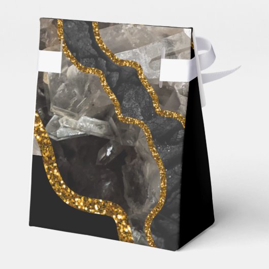 Black & Gold Agate Geode Glitter Wedding Bedankdoosjes (Achterkant)