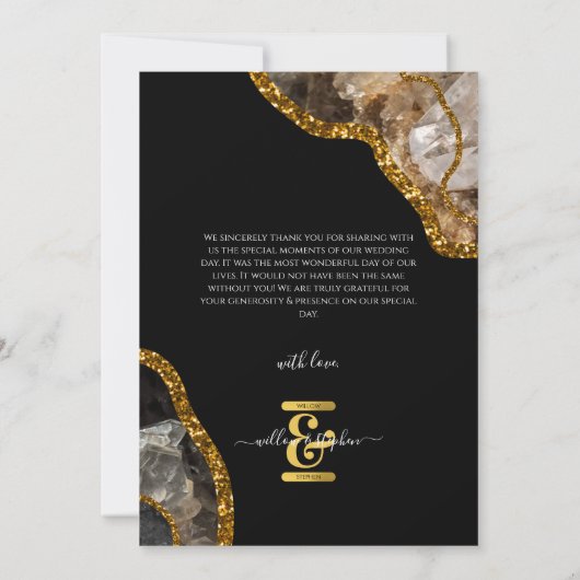 Black & Gold Agate Geode Glitter Wedding Bedankkaart (Achterkant)